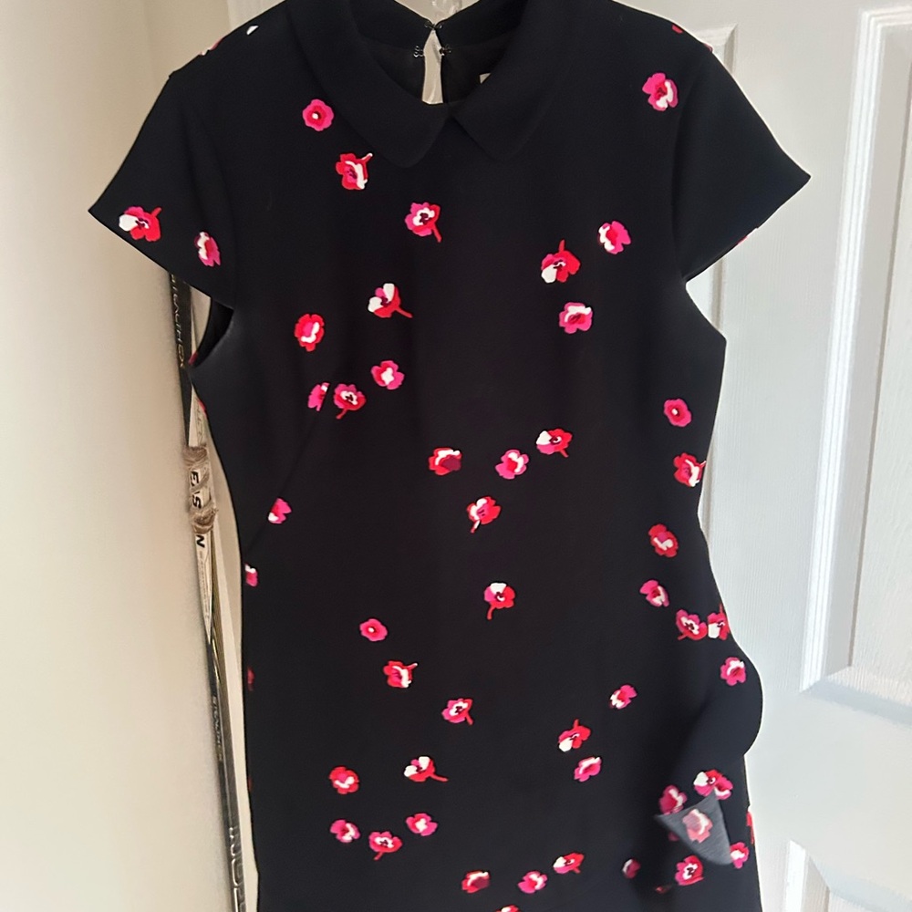 Kate Spade: Black Dress with Red and Pink Floral Pattern. Hits just above knee.